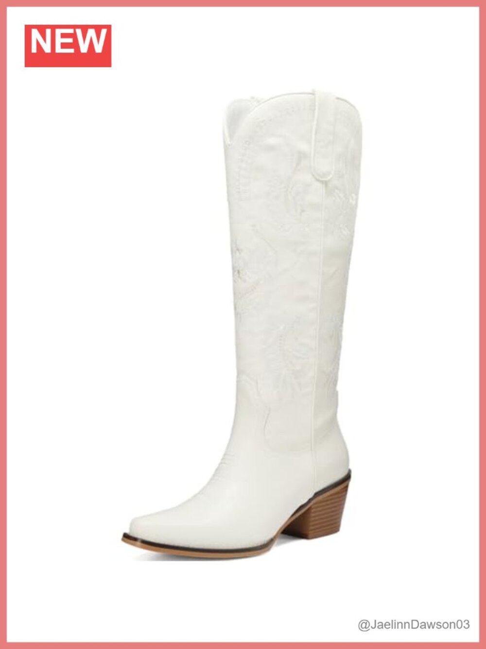Knee High Cowboy Boots Embroidered Faux Leather Pointed Toe Chunky Heel
